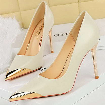 BIGTREE Shoes Retro High Heels Metal Pointed Tip Women Pumps Stiletto 9.5 Cm 4.5cm Heels Sexy Party Shoes Fashion Office Shoes