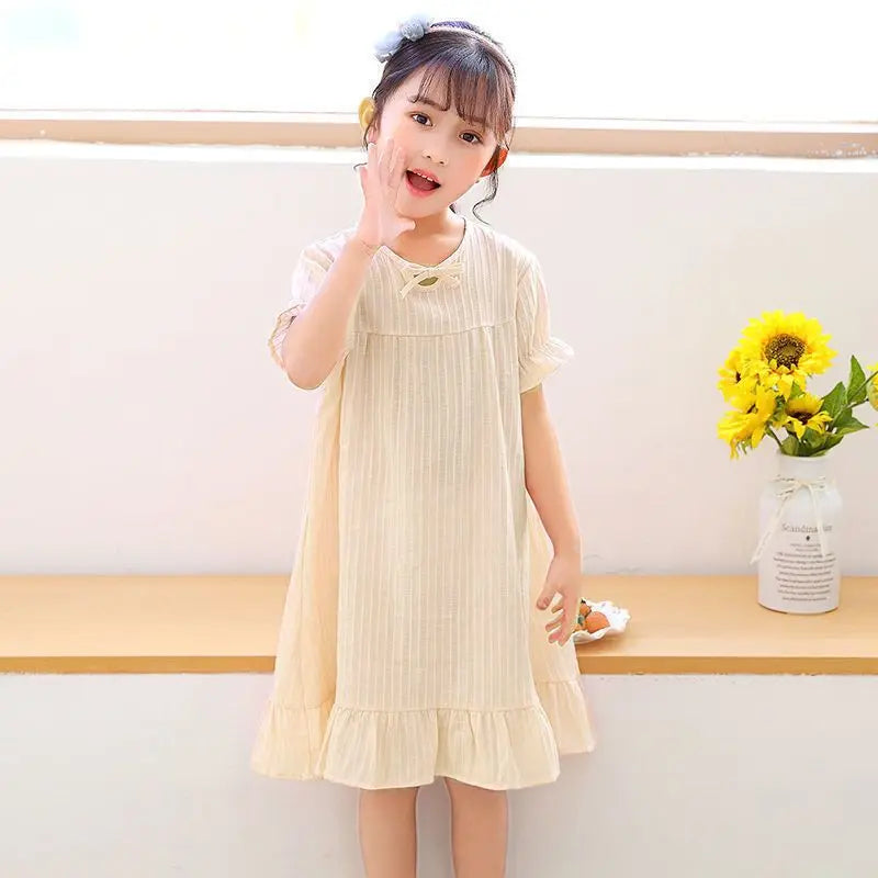 2026 New 100% Cotton Girls Summer Nightgown Thin Princess Spaghetti Strap