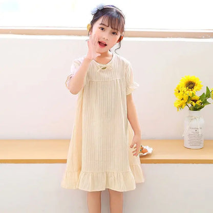 2026 New 100% Cotton Girls Summer Nightgown Thin Princess Spaghetti Strap