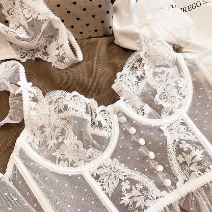 Hot Sale French Sexy Lingerie Set for Women Ultra Thin See Through Bra Panty Set Embroidery Lace Shaping Camisole Underwear Set
