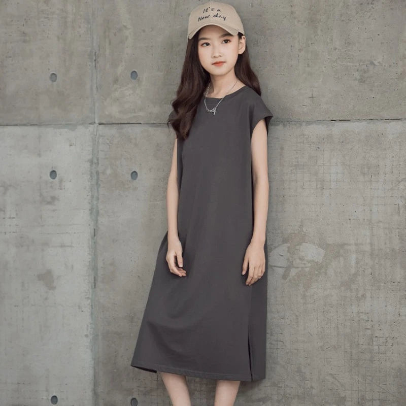 Straight Skirt Children's Korean-style T-shirt Dress Elegant Girl Dresses Elementary Summer Clothes Girls 8 9 Years Female Child