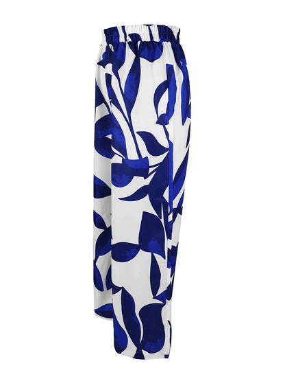 Autumn Winter Women Elegant Leaf Print Wide Leg Pants High Waist Loose Casual Trousers Vintage Palazzo Pants Streetwear Female