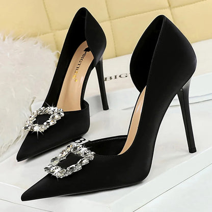 Luxury Heels 10.5 Cm Women Pumps Rhinestone Design High Heels Fashion Wedding Shoes Stilettos Sexy Party Shoes 10 Colour Pumps