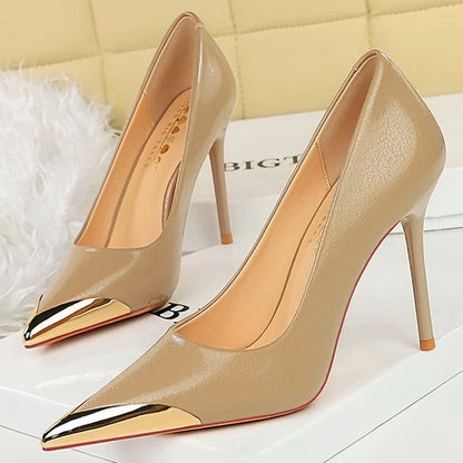 BIGTREE Shoes Metal Pointed Tip Women Pumps Fashion High Heels Ladies Shoes Stilettos Heels Pu Leather Female Pumps 2026 New