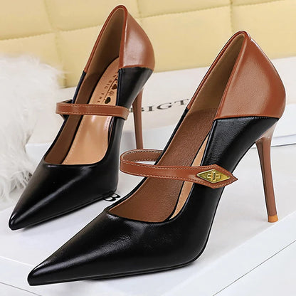 BIGTREE Shoes Color Block Women Pumps Buckle Design High Heels Stiletto 10 CM Fashion Banquet Shoes Luxury Office Shoes Size 43