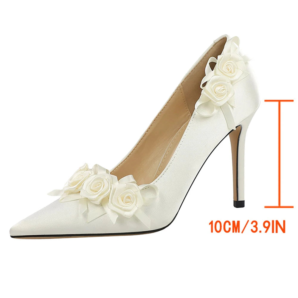 BIGTREE Shoes Lace Flower Women Pumps Silks Satins High Heels Stilettos 10 CM Fashion Wedding Shoes Female Pumps Party Shoes