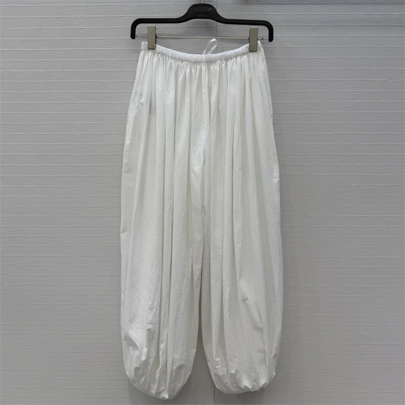 Women's pants New elastic waistband drawstring straight leg pants for autumn 2026 100% pure cotton ankle pants y2k casual pants