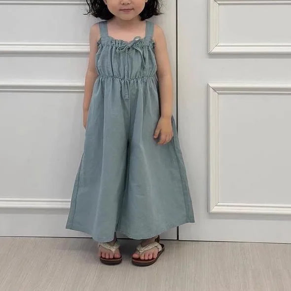 2026 Summer New Girls Jumpsuit Loose Children Wide Leg Pants Cotton Baby Girls Sling Pants Fashion Kids Clothes