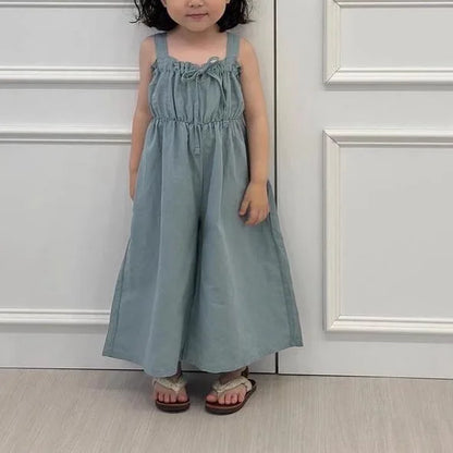 2026 Summer New Girls Jumpsuit Loose Children Wide Leg Pants Cotton Baby Girls Sling Pants Fashion Kids Clothes