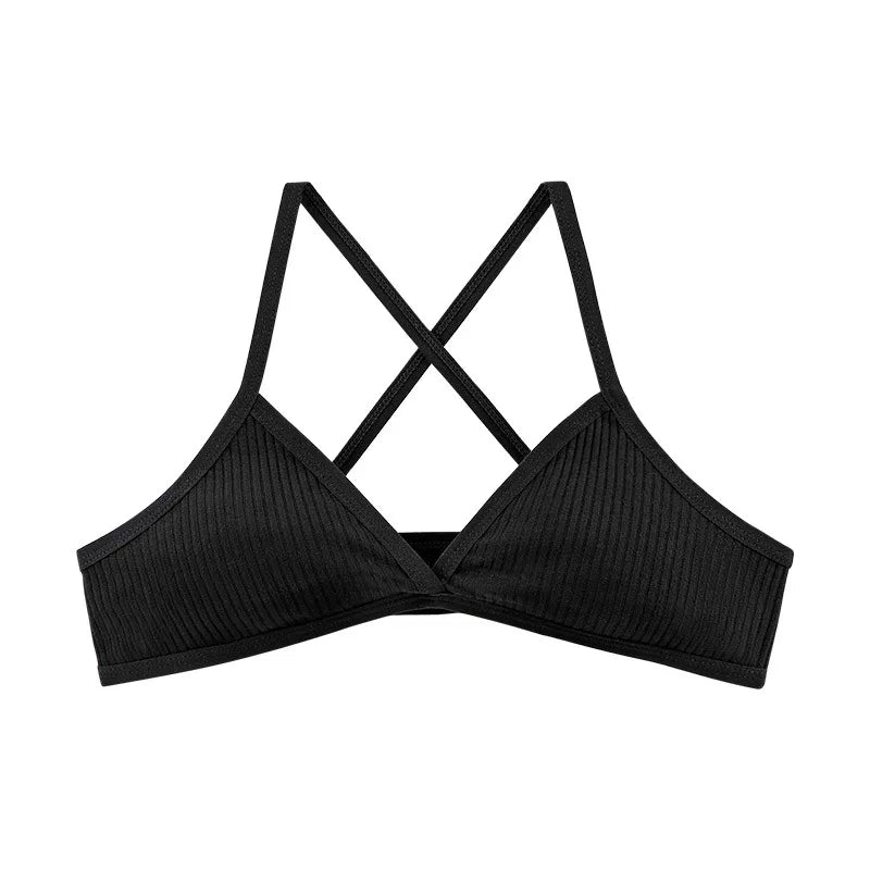 Comfort Lingerie Cotton Bras For Women Thin Style Unlined Bralette Sexy Deep V Triangle Cup Cross Beauty Back Bra бюстгальтер