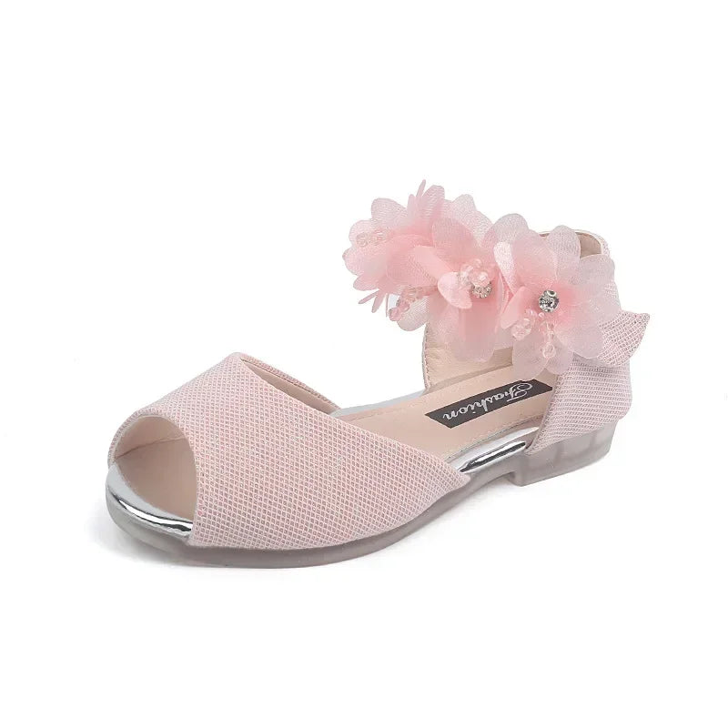 2026 Summer Girls Rhinestone Flower Shoes Low Heel Flower Wedding Party Dress Pump Shoes Princess Shoes For Kids Toddler
