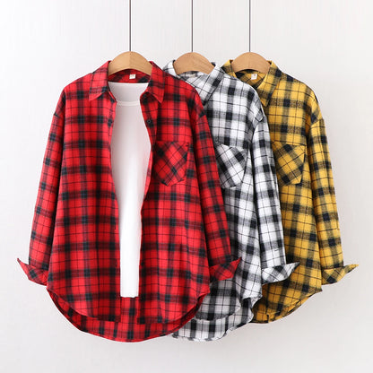 Fresh Flannel Plaid Shirt Women 2026 New Female Blouses and Tops Cotton Loose Long Sleeve Casual Shirts Fine Women's Clothes