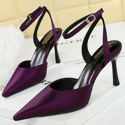 BIGTREE Shoes Silks Satins Heeled Sandals Women Shoes Sexy Party Shoes Women Pumps Buckle High Heels Summer Shoes Plus Size 43