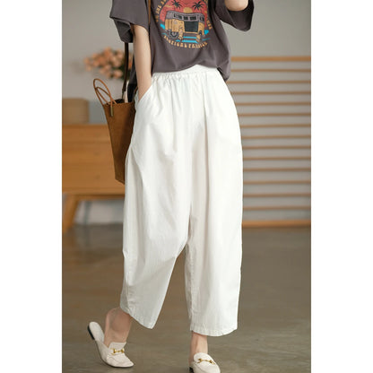 Summer New Cotton Linen Harem Pants Women Simple Artistic Pure Color Casual Versatile Nine Points Slimming Trousers