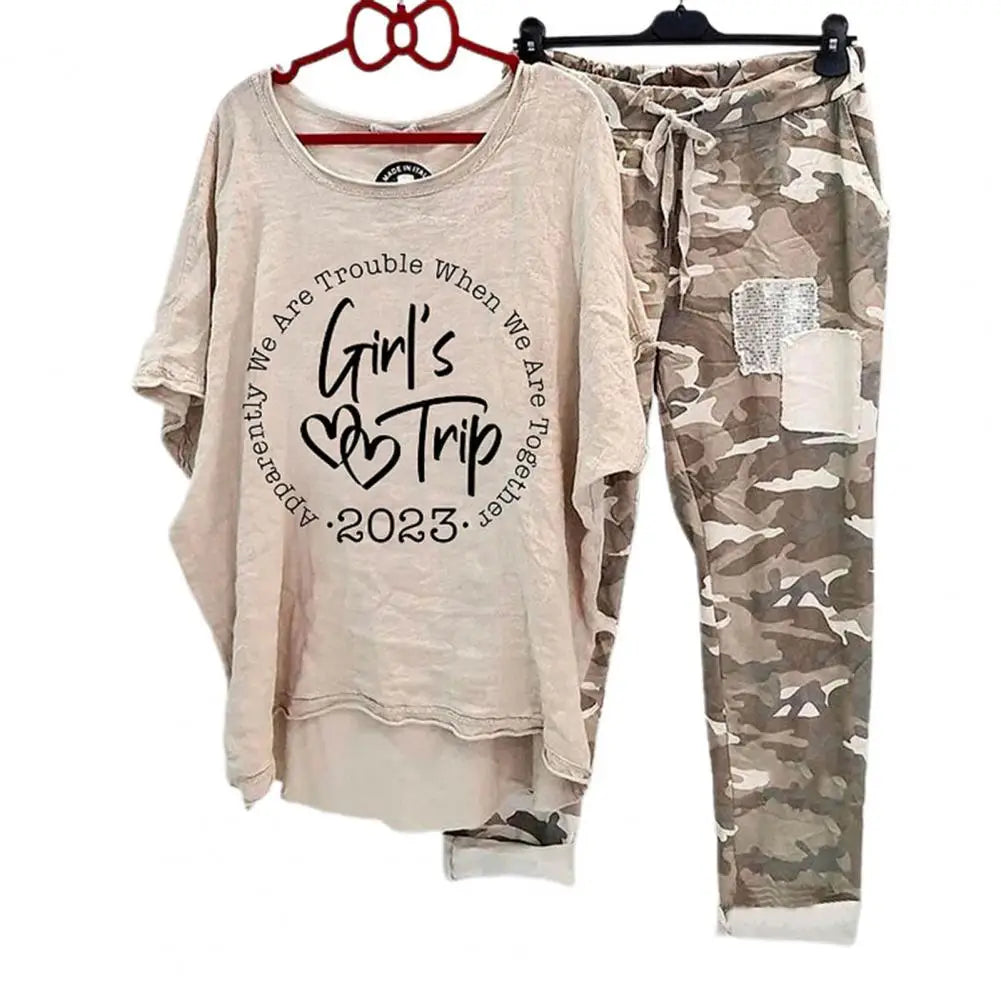 Women's Cotton Blend Suit Women's Summer Casual Printed Sportswear Set Lightweight Cotton Blend Outfit for Fashionable