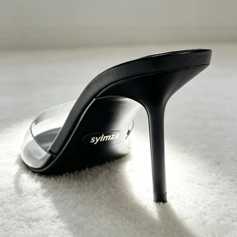 Fashion Transparent PVC Sandals Women Sexy Round-toe Open-toe Stiletto Slide Sandals Luxury Brand Designer Shoes Sandalias Mujer