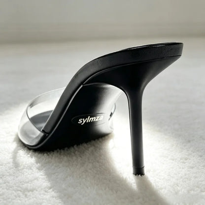 Fashion Transparent PVC Sandals Women Sexy Round-toe Open-toe Stiletto Slide Sandals Luxury Brand Designer Shoes Sandalias Mujer