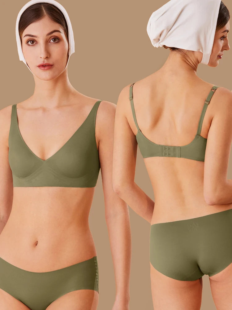 FINETOO One-piece Seamless Bra Women Push Up Wireless Underwear Ladies Padded Bralette Sexy Deep V Bras Beauty Back Underwear
