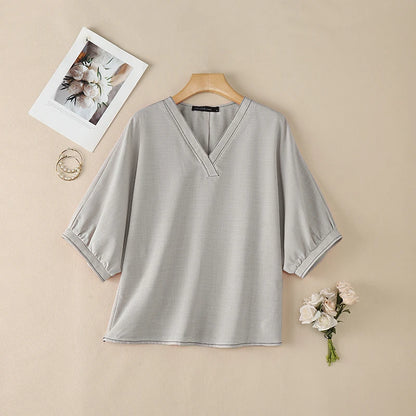 ZANZEA Contrast-Stitch V-Neck 3/4 Lantern Sleeve Blouses for Woman Casual Loose Pullover Tops Summer Daily Casual Blusa de Mujer
