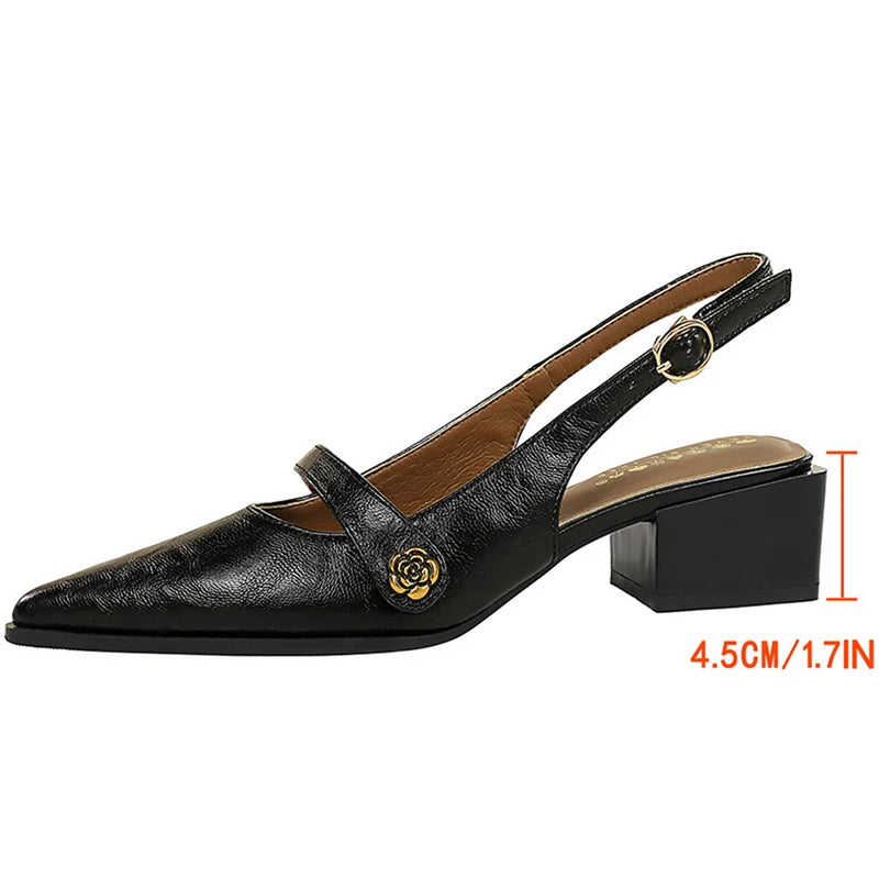 BIGTREE Shoes Retro Women's Sandals Pointed Tip Chunky Heel Women Shoes Buckle Middle Heel Sandals Summer Ladies Shoes 2026 New