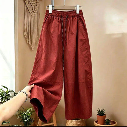 Loose Casual Pants Women Summer Large Size Comfortable Small Nine Points Balloon Pants High Waist Straight Leg Pure Color