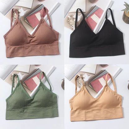 Kit 4 Women Seamless Bra Set, Sexy Beautiful Back Cotton Bra Comfortable Breathable Padded Bra Underwear