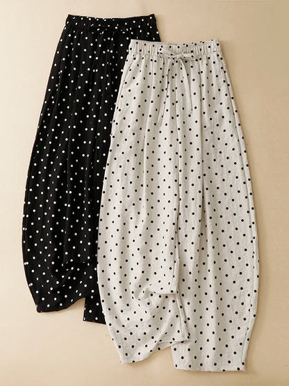 High Waist Wide Leg Straight Cut Summer Thin Casual Pants for Women Polka Dot Loose Fitting Korean Style Slimming Trousers