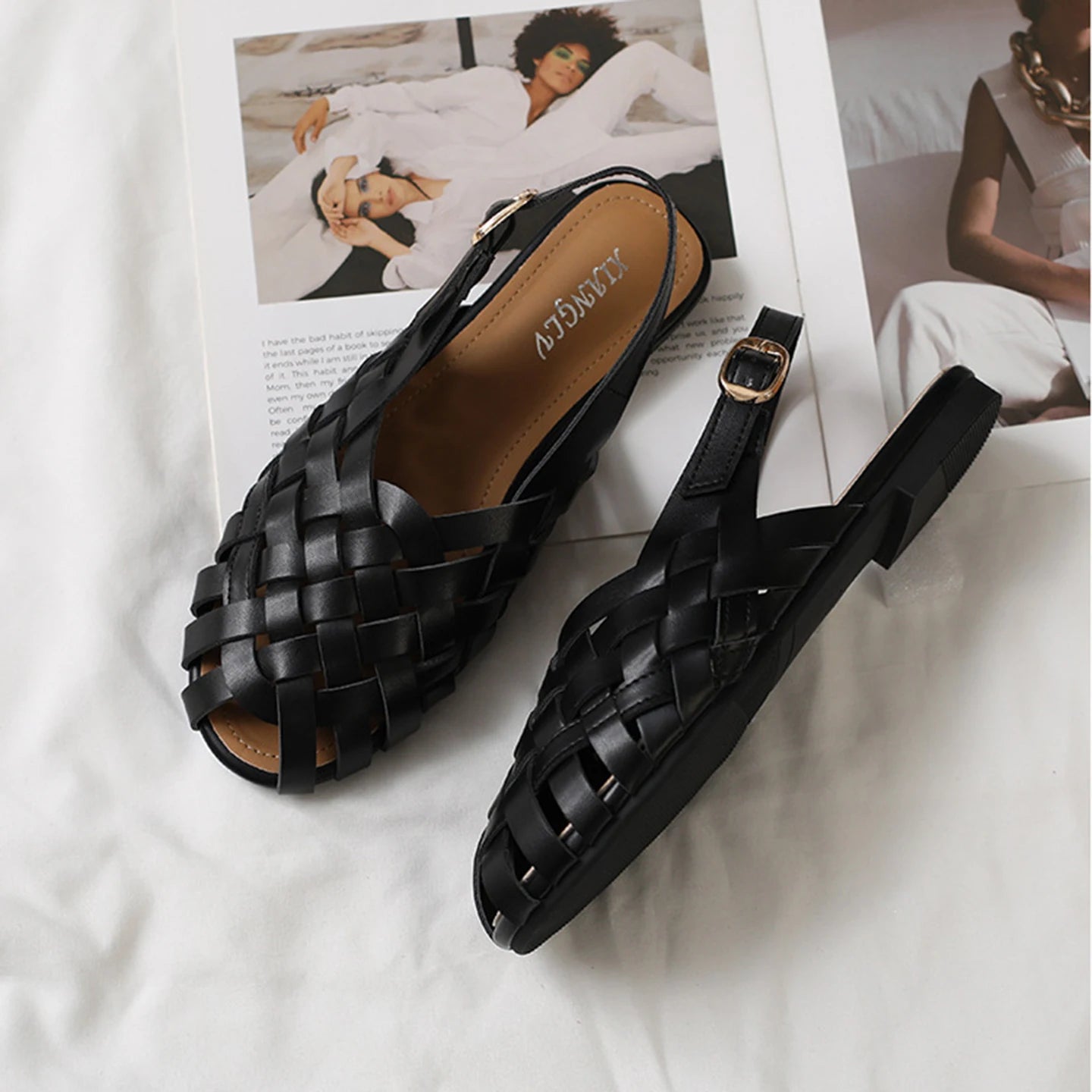 Advanced Womens Flat Sandals Summer Beach Holiday Footwear Fashion Woven Slingback Roman Shoes Designer Elegant Party Big size