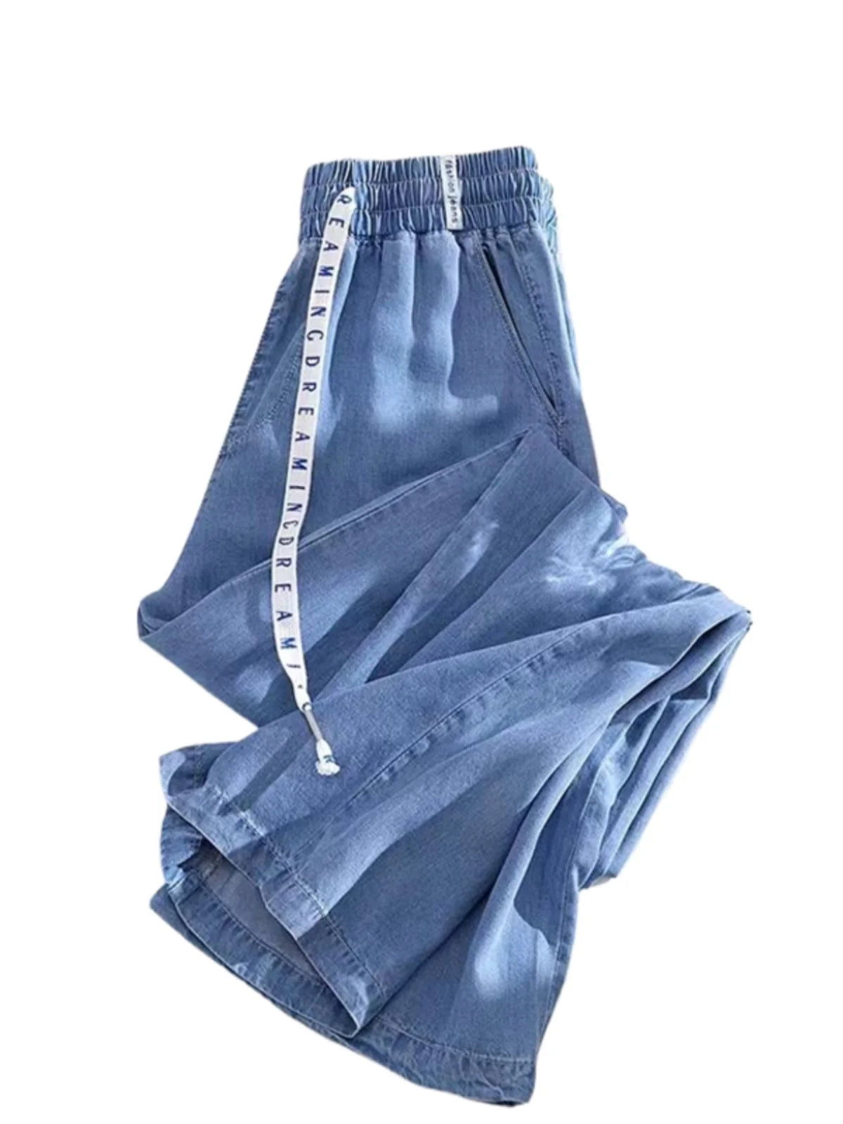 Cara CLUB plus Size Silk Denim Pants Women Summer Loose Wide Leg Straight Cut Trousers Pear Body Shape Commute Style Korean V...