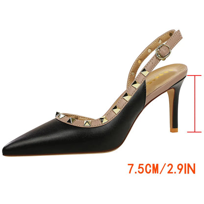 BIGTREE Shoes Rivet Design Women Pumps Stiletto Heels 6.5 Cm Hollowed-out Kitten Heels Buckle Sexy Party Shoes Summer Sandals