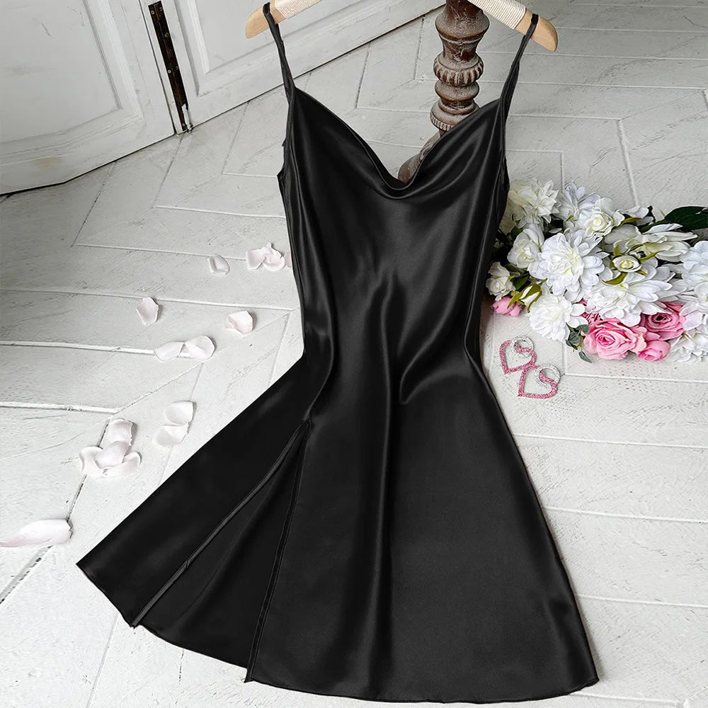 Summer New Chemise Nightgown Sexy Backless Spaghetti Strap Nightdress Sleepwear Women Loose Satin Home Wear Intimate Lingerie
