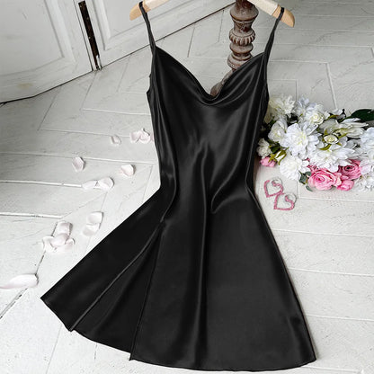 Summer New Chemise Nightgown Sexy Backless Spaghetti Strap Nightdress Sleepwear Women Loose Satin Home Wear Intimate Lingerie