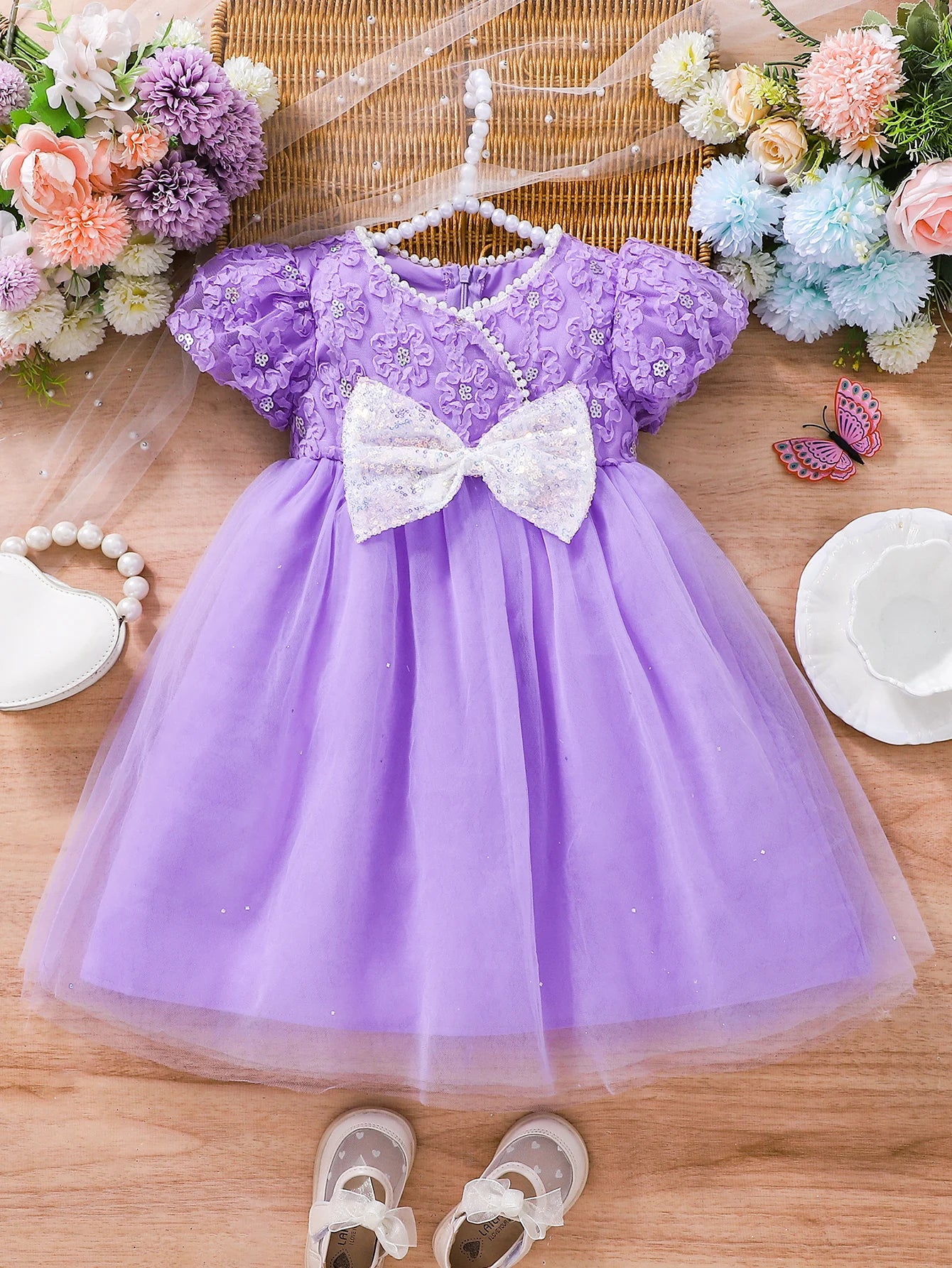 Girls Summer Princess Dress Butterfly Net Skirt Children's Clothing Elegant Fairy Tale Style Kids' Party Wear