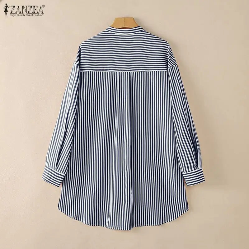 ZANZEA Oversized High-Low Shirts Woman Mandarin Collar Drop-Shoulder Long Sleeve Button Up Blouse Loose Camisas Streetwear 3XL