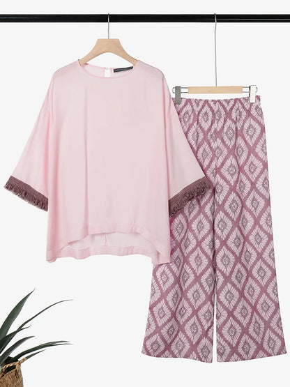 ZANZEA Spring 2 Pieces Sets Bohemain Tracksuit 2026 Women Stylish Printed Pant Sets 3/4 Sleeve Blouse Trousers Holiday Outfits