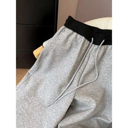 Women's Color Block Waistband Wide Leg Sweatpants Drawstring Casual Straight Leg Trousers