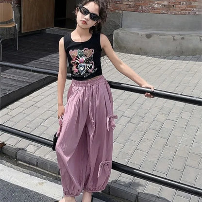 Lightweight Kids Mosquito Repellent Harem Pants 5-12Y Casual Quick Dry Summer Pants for Girls Loose Fit Anti Bug Outdoor Play