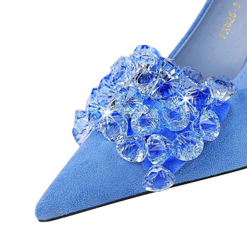 BIGTREE Shoes 2026 Rhinestone Women Pumps Bowknot High Heels Luxury Gemstone Banquet Shoes Stilettos Heels 9 Cm Ladies Shoes