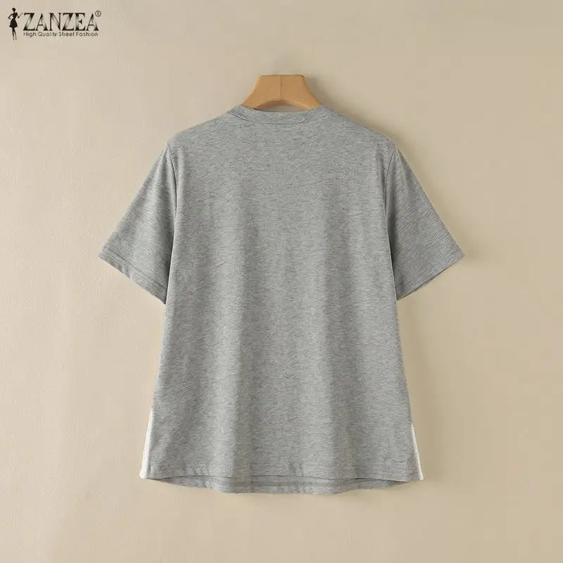 ZANZEA Summer Women Blouses Hollow Out Mesh Patchwork Tops Tee Short Sleeve Blusas Streetwear Party Fashion Tunic Oversize