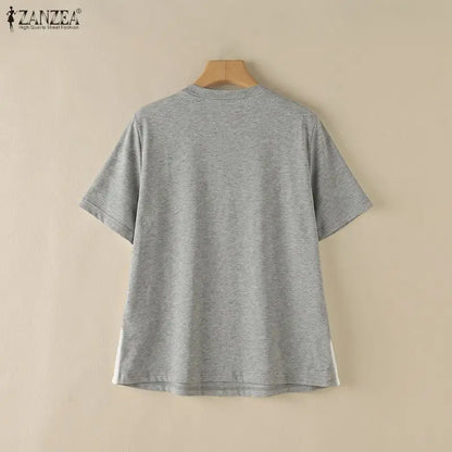 ZANZEA Summer Women Blouses Hollow Out Mesh Patchwork Tops Tee Short Sleeve Blusas Streetwear Party Fashion Tunic Oversize