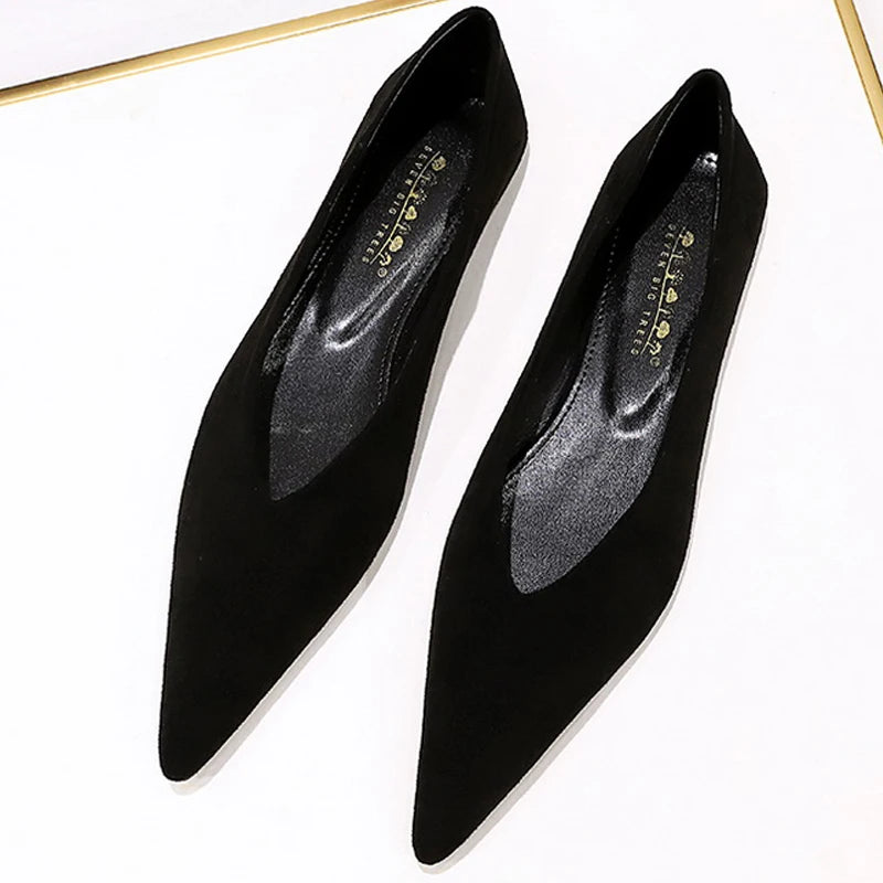 Women 0.5cm Low Heels Leisure Outside Flats Female Fashion Suede Surface Low Heels Lady Sexy Evening Party Slip On Flat Shoes