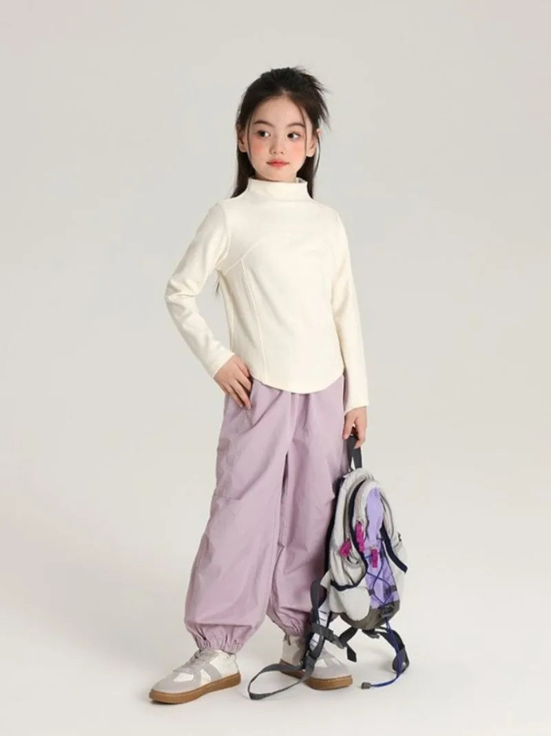 Girls' Tactical Cargo Pants Stylish Ice Silk Quick Dry Tapered Sport Pants for Kids All Season Outdoor Play Adjustable Waist