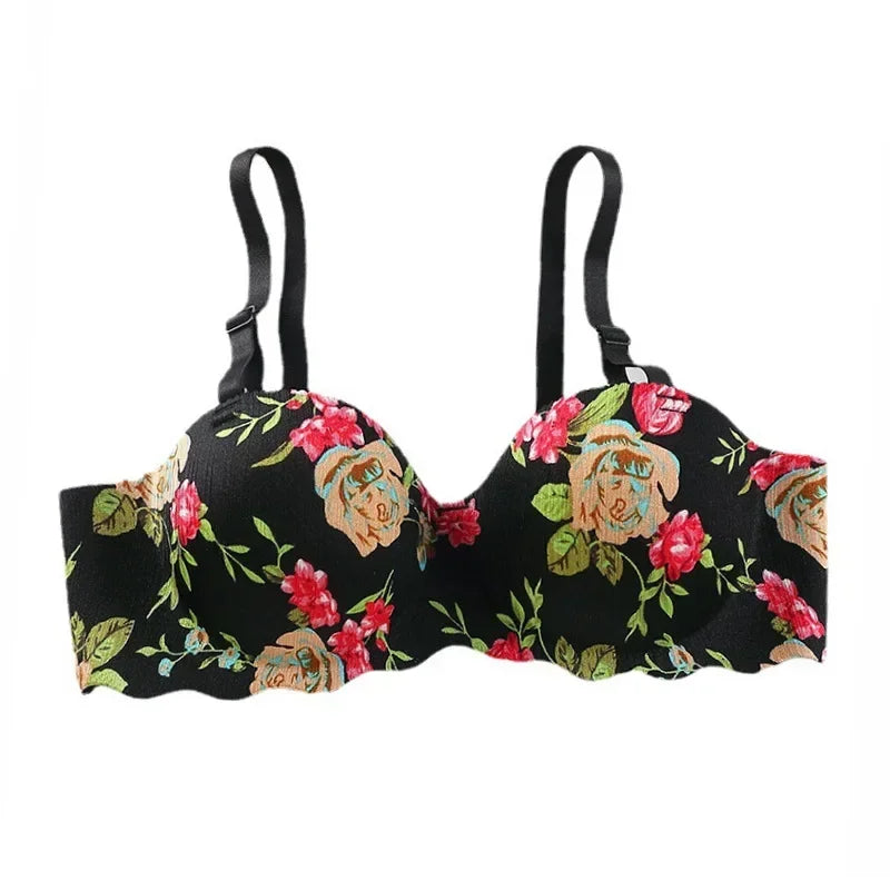 French Simple British Ice Silk Bra One Piece Thick Cup Girls Gathering No Steel Rings Women's Underwear Ropa Interior Femenina