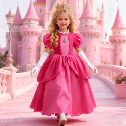 Peach Princess Costume For Girls Ball Gown Princess Dress Kids Cosplay Halloween Carnival Birthday Party Dress for 3-10 years