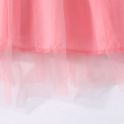 Pink One-Shoulder Tulle Dress for Girls - Spaghetti Strap, Pearl Bow, Romantic Cute