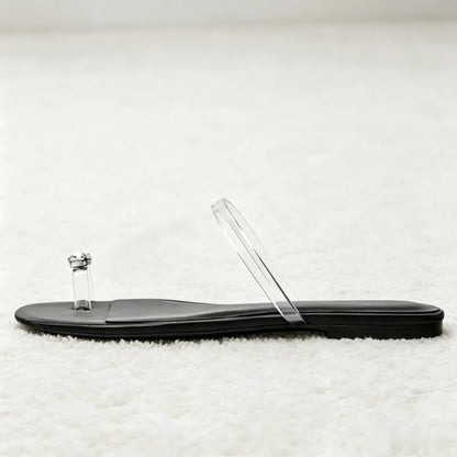 Shiny Rhinestone Decorated Flat Sandals Women Fashion Transparent PVC Clip Toe Flip Flops Summer Light Comfortable Women Shoes