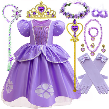 2026 Disney Sofia Princess Dress For Girl Summer Dress Birthday Carnival Party Sophia Sleeve Fluffy Ball Dress + Accessories