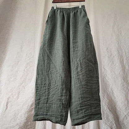 High Quality New Spring Summer Arts Style Women Elastic Waist Loose Ankle-length Pants Solid 100% Linen Casual Harem Pants T425