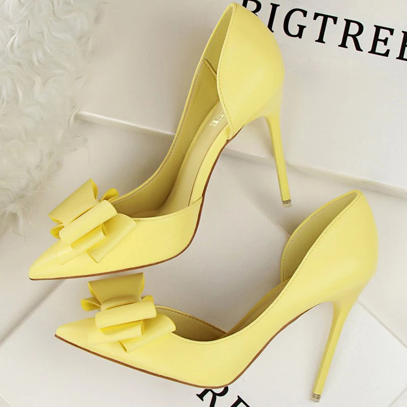 Plus Size 43 Women Classic Pumps High Heels Bowknot Women Pumps Stiletto 7.5 Cm 10 Cm Heels Women Basic Pump Party Shoes Ladies
