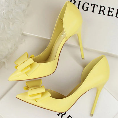 Plus Size 43 Women Classic Pumps High Heels Bowknot Women Pumps Stiletto 7.5 Cm 10 Cm Heels Women Basic Pump Party Shoes Ladies